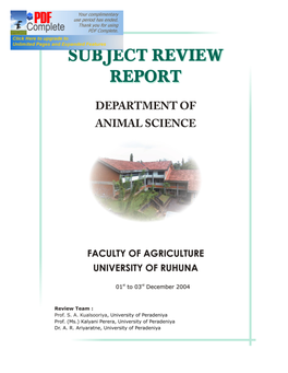 Animal Science, Taught by the Department of Animal Science in the Faculty of Agriculture, University of Ruhuna, Mapalana, Kamburupitiya