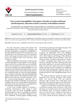 Neuroptera: Sisyridae) in Serbia and Bosnia and Herzegovina, with Notes on Their Occurrence in the Balkan Countries