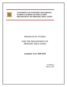 University of Western Macedonia Florina School of Education Department of Primary Education