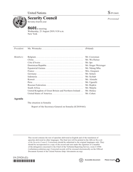 Security Council Provisional Seventy-Fourth Year