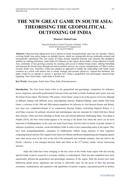 The New Great Game in South Asia: Theorising the Geopolitical Outfoxing of India