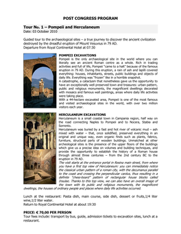 POST CONGRESS PROGRAM Tour No. 1 – Pompeii and Herculaneum
