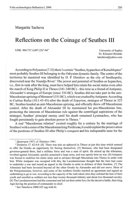 Reflections on the Coinage of Seuthes III