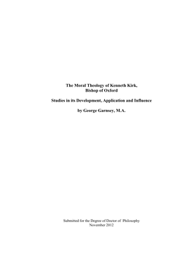 The Moral Theology of Kenneth Kirk, Bishop of Oxford Studies In