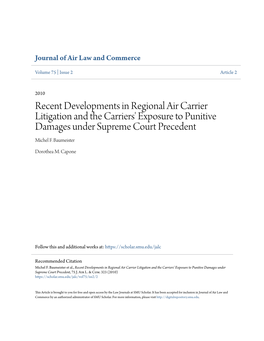 Recent Developments in Regional Air Carrier Litigation and the Carriers' Exposure to Punitive Damages Under Supreme Court Precedent Michel F