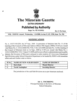 The Mizoram Gazette EXTRA ORDINARY Published by Authority Regn, No