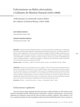 Colecionismo Na Bahia Oitocentista: O Gabinete De História Natural (1835-1889)