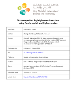 Wave-Equation Rayleigh Wave Inversion Using Fundamental and Higher Modes