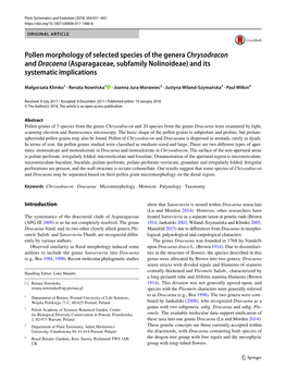 Pollen Morphology of Selected Species of the Genera Chrysodracon and Dracaena (Asparagaceae, Subfamily Nolinoideae) and Its Systematic Implications