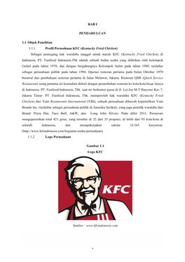 (Kentucky Fried Chicken) Sebagai Pemegang Hak Waralaba Tunggal Untuk Merek KFC (Kentucky Fried Chicken) Di Indonesia, PT