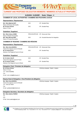 Current and Proposed Delegation Members / Membres Actuels Et Proposés