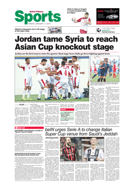 Jordan Tame Syria to Reach Asian Cup Knockout Stage Jordan Are the First Team to Enter the Quarter-Final Stage; Brave India Go Down Fighting Against Hosts