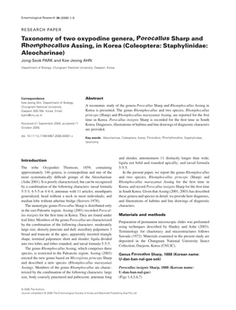 Coleoptera: Staphylinidae: Aleocharinae) Jong-Seok PARK and Kee-Jeong AHN