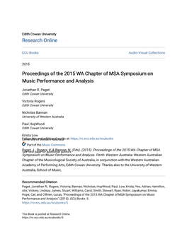 Proceedings of the 2015 WA Chapter of MSA Symposium on Music Performance and Analysis