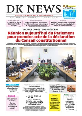 Réunion Aujourd'hui Du Parlement Pour Prendre Acte De La Déclaration