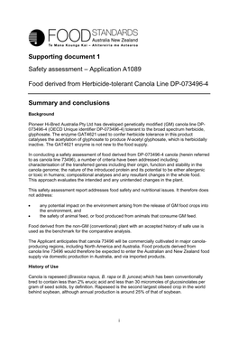 Application A1089 Food Derived from Herbicide-Tolerant Canola Line DP