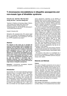 Y Chromosome Microdeletions in Idiopathic Azoospermia and Non-Mosaic Type of Klinefelter Syndrome