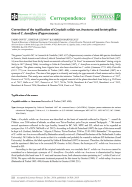 Correction of the Typification of Corydalis Solida Var. Bracteosa and Lectotypifica- Tion of C