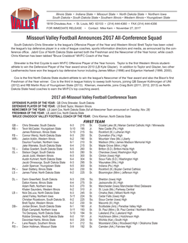 Missouri Valley Football Announces 2017 All-Conference Squad