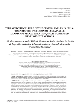 Viticultura En Terrazas Del Valle De Cembra En Italia: Hacia La Inclusión De La Gestión Sostenible Del Paisaje En Las Acciones De Desarrollo Orientadas a La Calidad