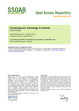 Contemporary Sociology in Austria, In: Mohan&Wilke