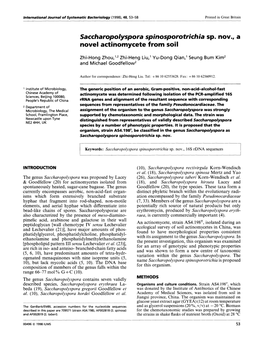 Saccharopolyspora Spinosporotrichia Sp. Nov., a Novel Actinomycete from Soil