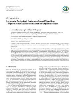 Lipidomic Analysis of Endocannabinoid Signaling: Targeted Metabolite Identification and Quantification