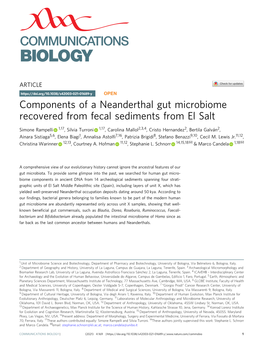 Components of a Neanderthal Gut Microbiome Recovered from Fecal Sediments from El Salt