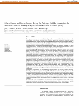 Palaeoclimatic and Biotic Changes During the Aalenian (Middle ]Urassic) at the Southern Laurasian Seaway (Basque-Cantabrian Basin, Northern Spain)