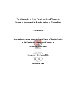 The Metaphorics of Erotic Pursuit and Sexual Violence in Classical Mythology and Its Transformations by Women Poets Janie Slabbe