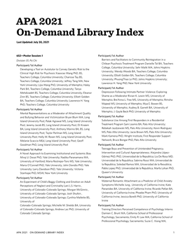 APA 2021 Virtual On-Demand Library Index