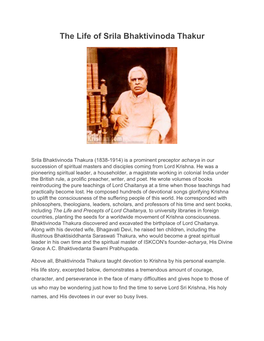 The Life of Srila Bhaktivinoda Thakur