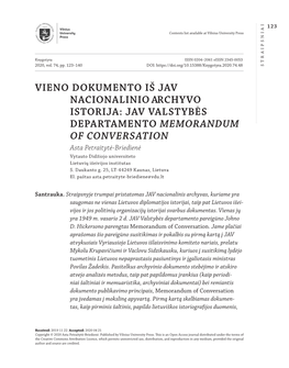 JAV VALSTYBĖS DEPARTAMENTO MEMORANDUM of CONVERSATION Asta Petraitytė-Briedienė Vytauto Didžiojo Universiteto Lietuvių Išeivijos Institutas S