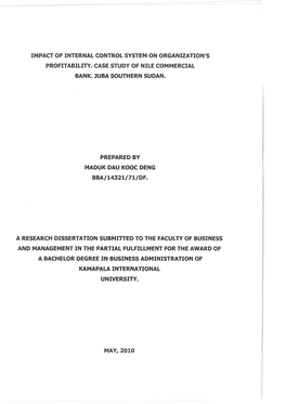 IMPACT of INTERNAL CONTROL SYSTEM on ORGANIZATION's PROFITABILITY