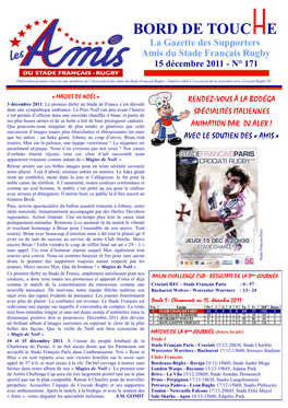 BORD DE TOUC E La Gazette Des Supporters Amis Du Stade Français Rugby 15 Décembre 2011 - N° 171