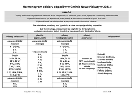 Harmonogram Odbioru Odpadów W Gminie Nowe Piekuty W 2021 R