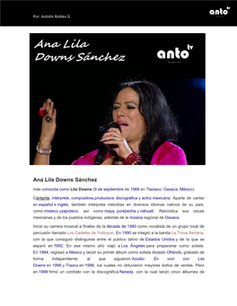Ana Lila Downs Sánchez Más Conocida Como Lila Downs (9 De Septiembre De 1968 En Tlaxiaco, Oaxaca, México)