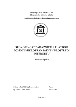 Spokojenost Zákazníků S Platbou Pomocí Mikrotransakcí V Prostředí Internetu