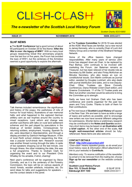 CLISH-CLASH the E-Newsletter of the Scottish Local History Forum Scottish Charity SCO15850 ISSUE 31 NOVEMBER 2018 ISSN 2055-6411