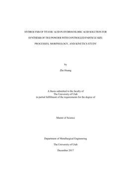 Hydrolysis of Titanic Acid in Hydrochloric Acid Solution For