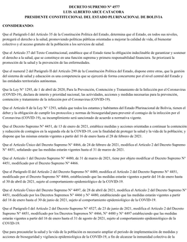 Decreto Supremo N° 4577 Luis Alberto Arce Catacora Presidente Constitucional Del Estado Plurinacional De Bolivia