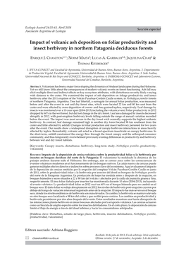 Impact of Volcanic Ash Deposition on Foliar Productivity and Insect Herbivory in Northern Patagonia Deciduous Forests