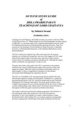 OUTLINE STUDY GUIDE of SRILA PRABHUPADA's TEACHINGS of LORD CHAITANYA