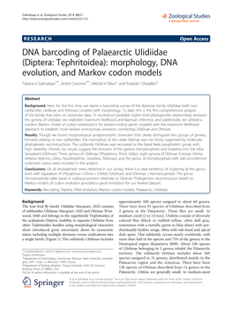 Diptera: Tephritoidea): Morphology, DNA Evolution, and Markov Codon Models Tatiana V Galinskaya1*†, Anton Suvorov2*†, Mikhail V Okun3 and Anatole I Shatalkin4