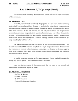 Lab 2: Discrete BJT Op-Amps (Part I)