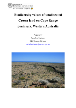 Biodiversity Values of Unallocated Crown Land on Cape Range Peninsula, Western Australia