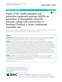 Impact of the Health Education and Preventive Equipment Package (HEPEP) on Prevention of Strongyloides Stercoralis Infection