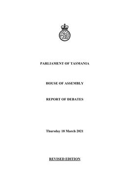 House of Assembly Thursday 18 March 2021