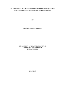 An Assessment of the Entrepreneurial Skills of Quantity Surveying Consultants in Kaduna State, Nigeria