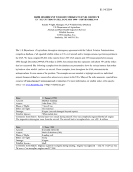 Significant Strikes 1996-1997 from the Faa Wildlife Strike